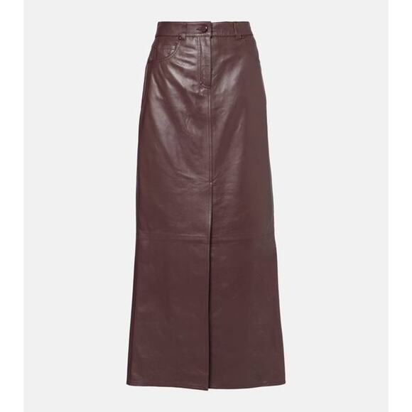Dorothee Schumacher Sleek Statement Leather Midi Skirt in Bordeaux 1 XS - Picture 2 of 2